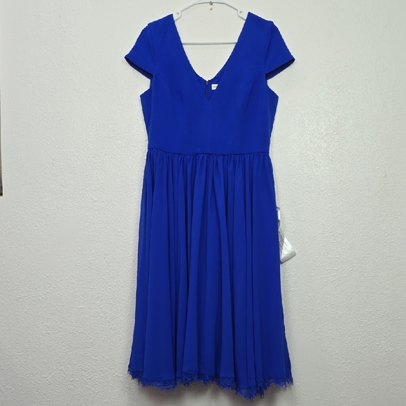Dress the Population - Corey Chiffon Royal Blue Fit & Flare Romantic Dress - Picture 3 of 15